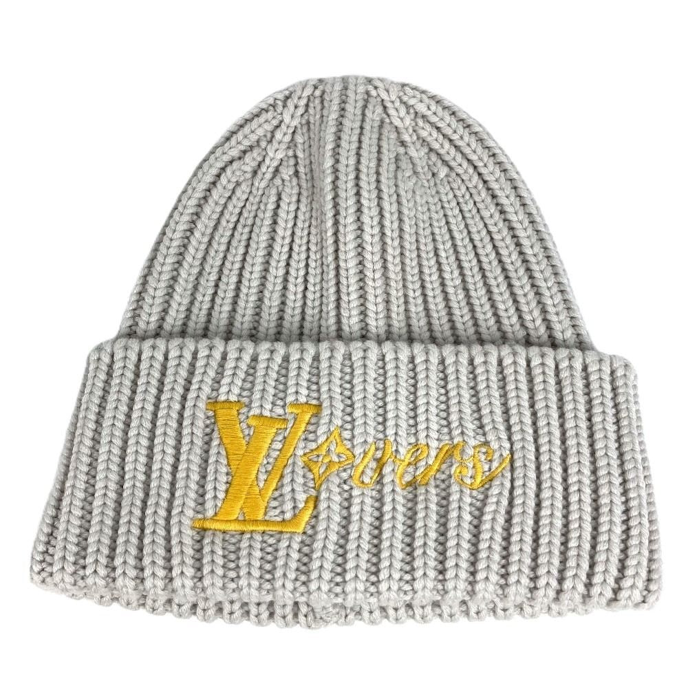 Louis Vuitton Knit Hat Beanie LV Birds LV Logo Wool Light Gray