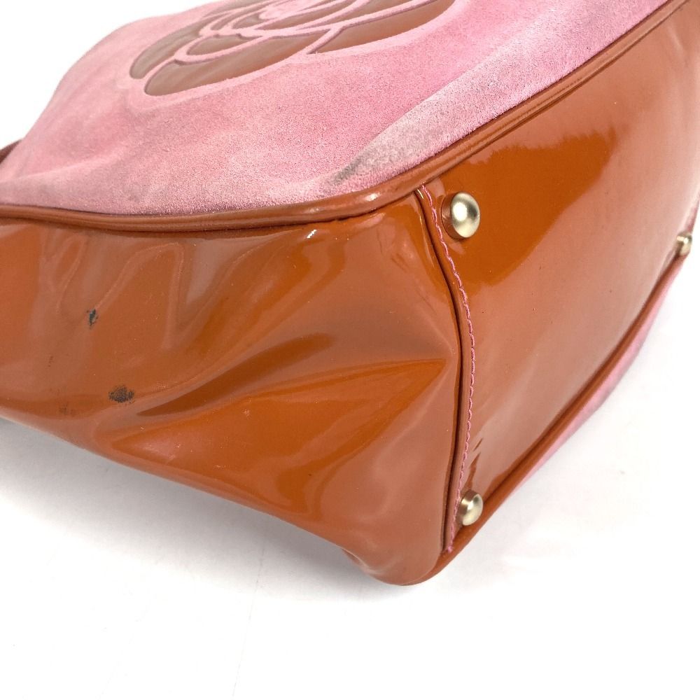 Chanel Shoulder Bag CC Logo Camellia Suede Pink — view 4
