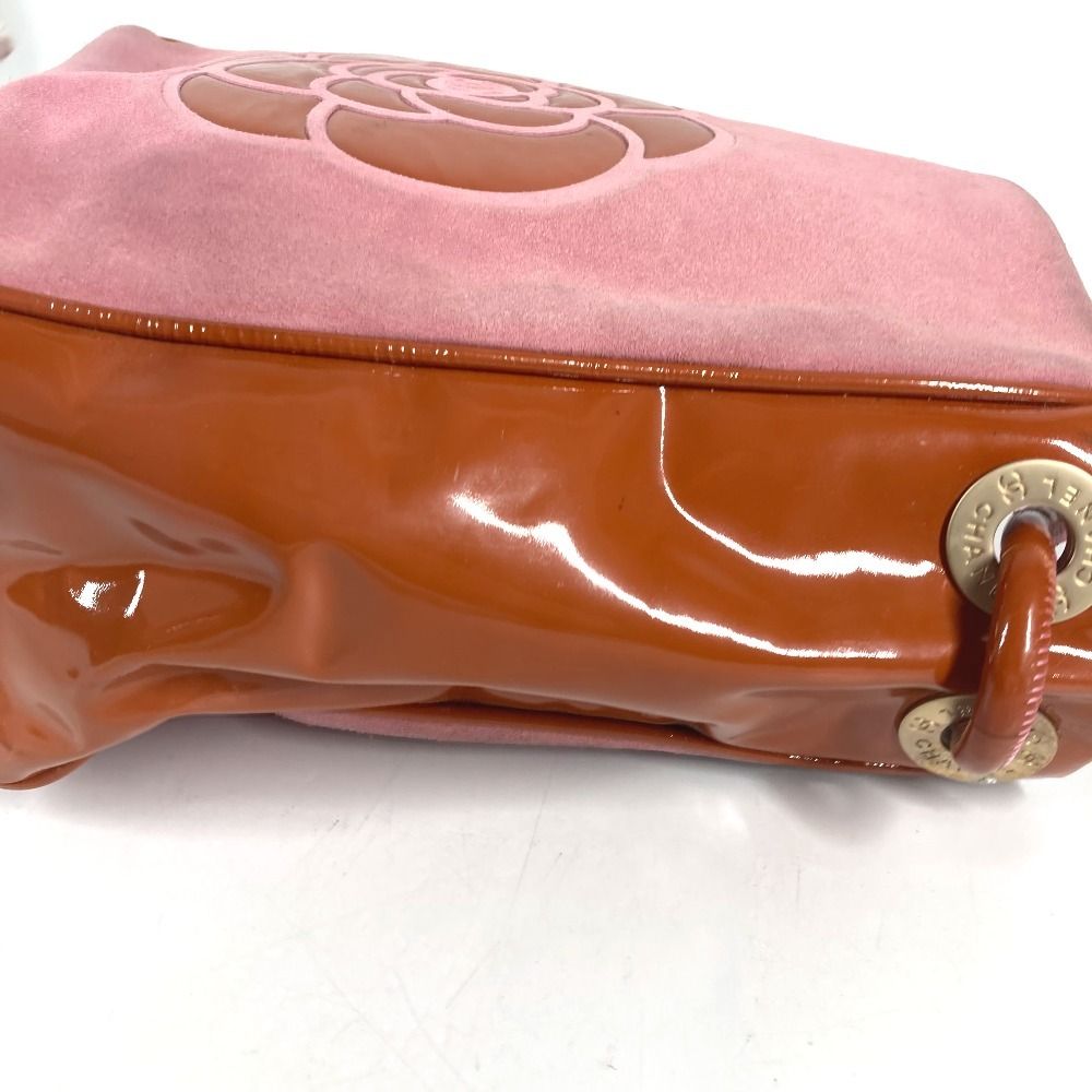 Chanel Shoulder Bag CC Logo Camellia Suede Pink — view 7