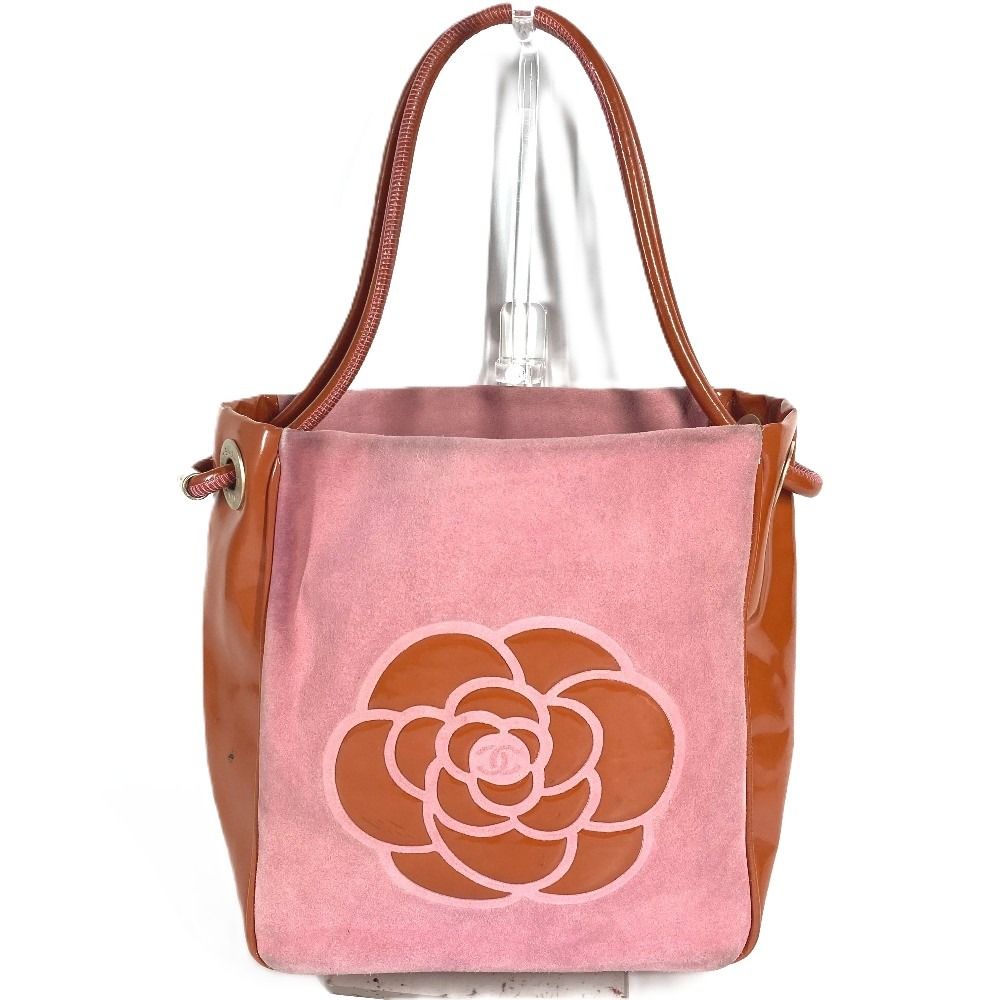 Chanel Shoulder Bag CC Logo Camellia Suede Pink