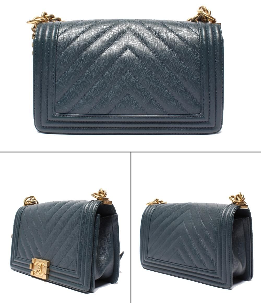 Chanel Chain Shoulder Bag Boy 25 Gold V-stitch Caviar Leather — view 2