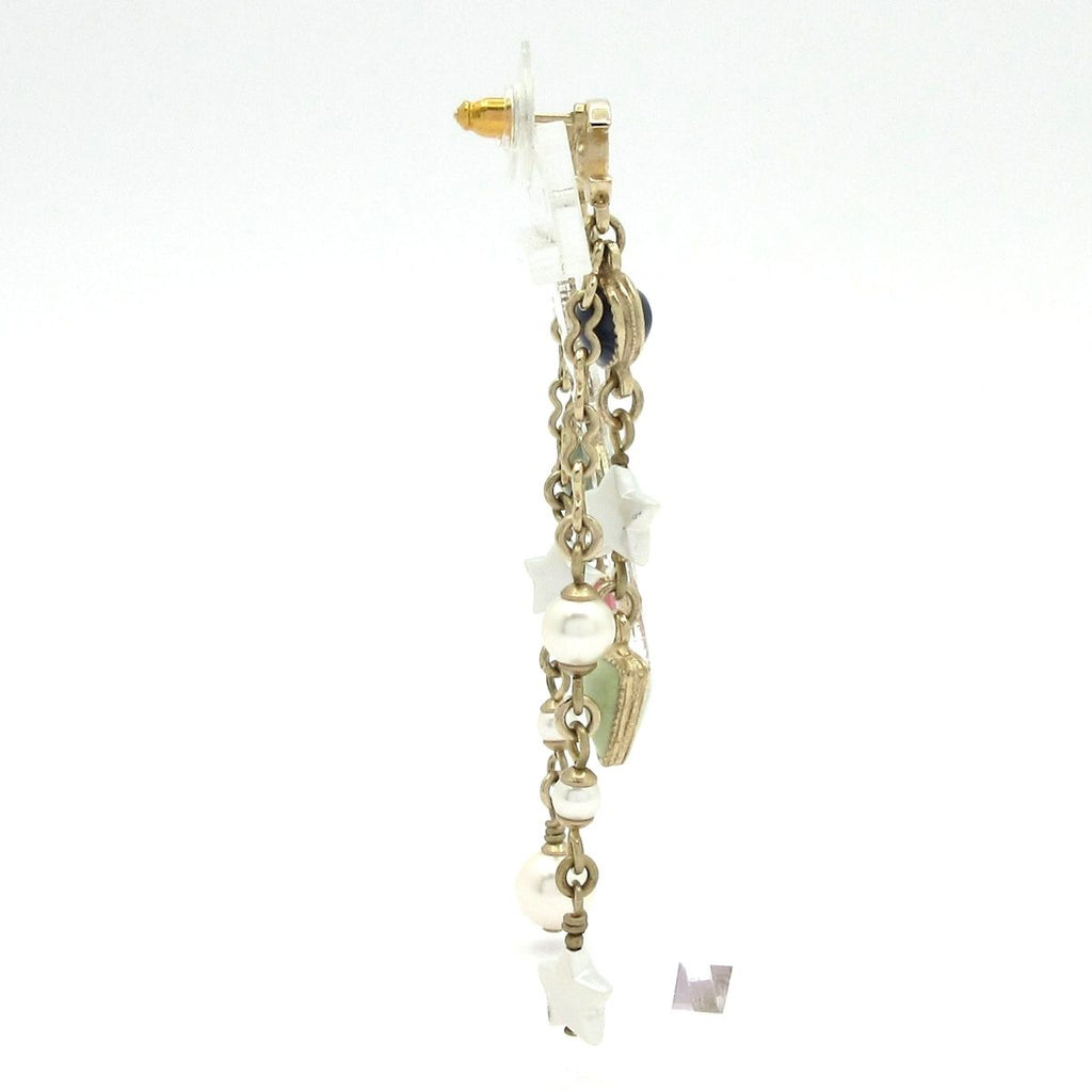 Chanel Earrings Gold Light Green Multi Star CC Logo — view 2