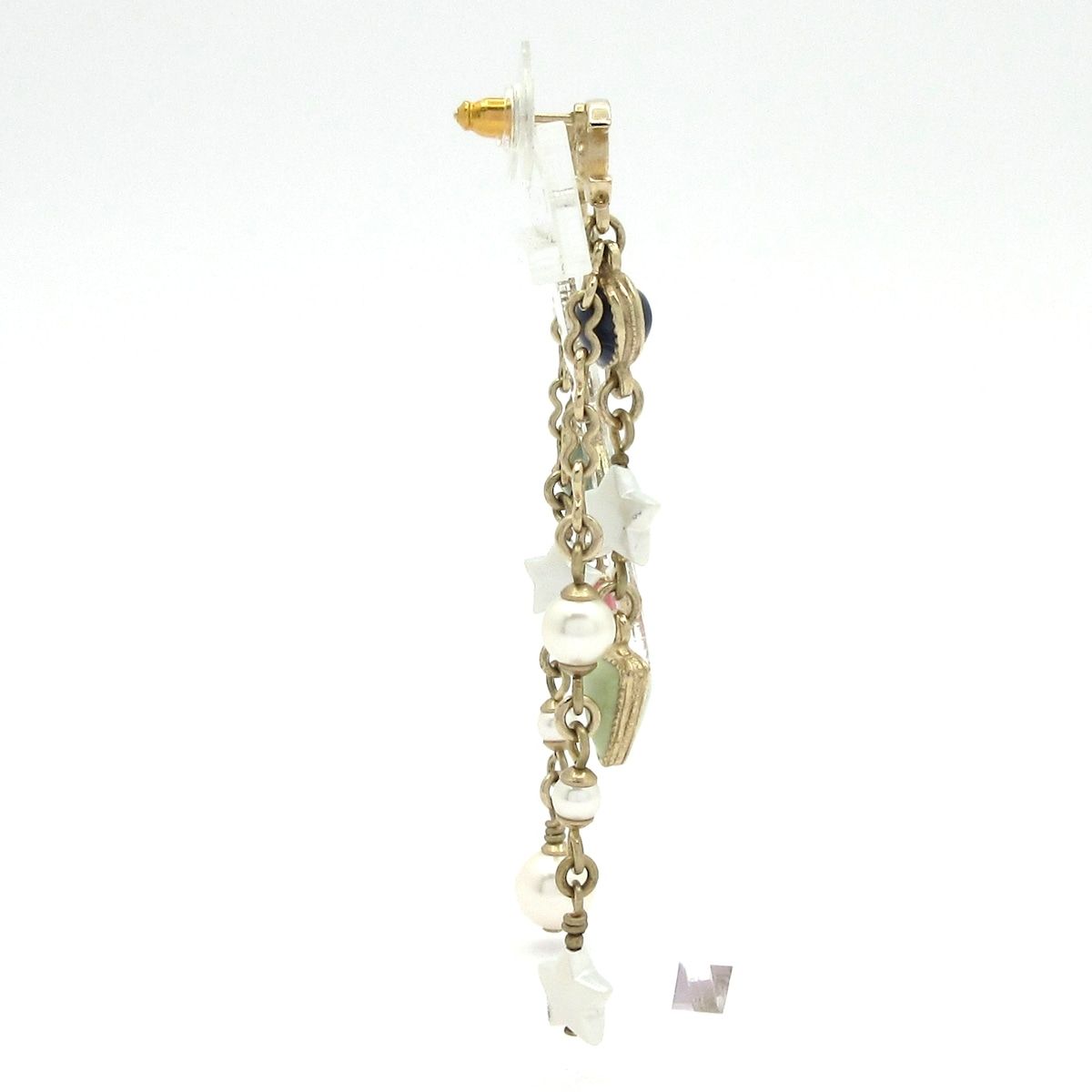 Chanel Earrings Gold Light Green Multi Star CC Logo — view 2