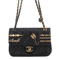 Chanel Chain Shoulder Bag Quilted Charm Single Flap Lambskin Black