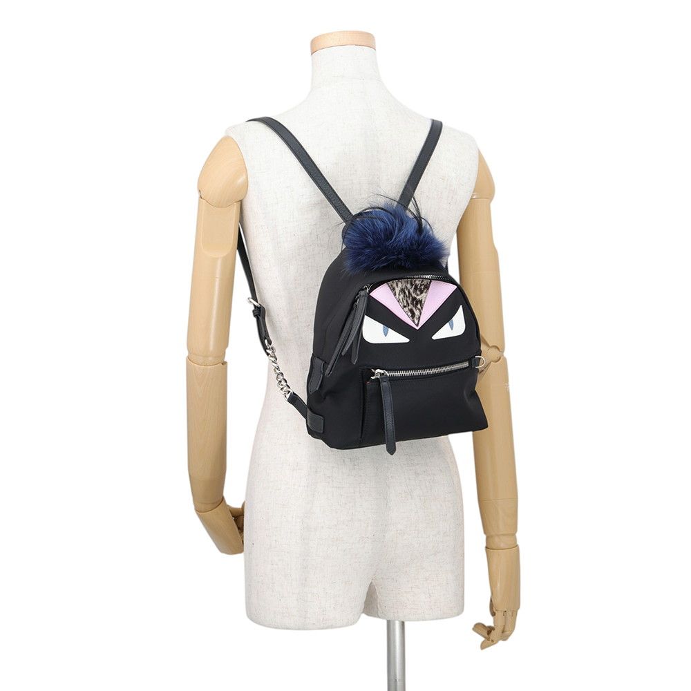 Fendi Backpack Bugs Monster Leather Nylon Black — view 4