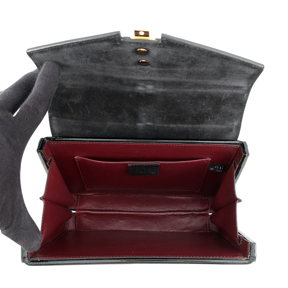 Gucci Handbag Sylvie 1969 Top Handle Patent 2-Way Shoulder Black — view 6