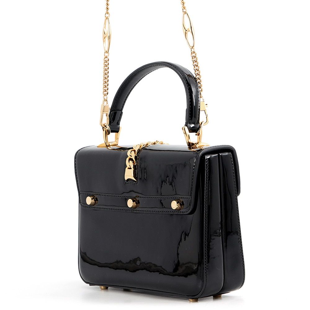 Gucci Handbag Sylvie 1969 Top Handle Patent 2-Way Shoulder Black — view 2