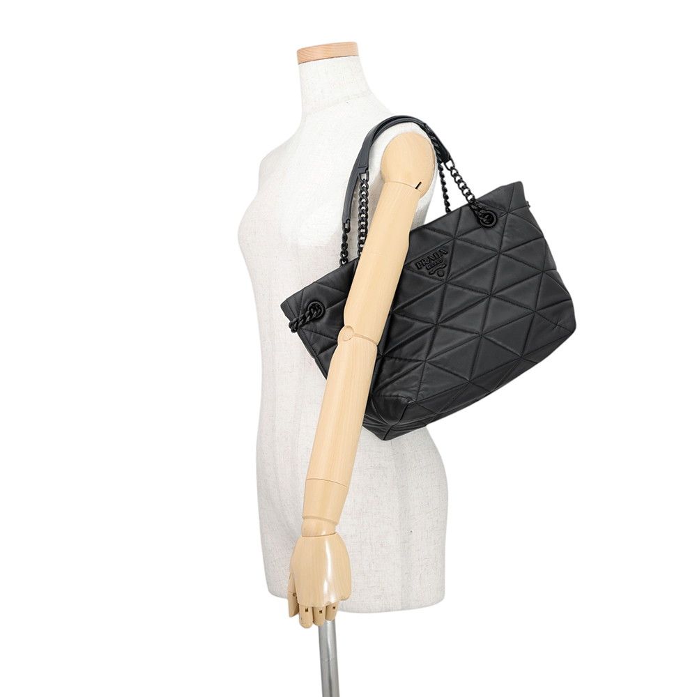 Prada Chain Shoulder Bag Nappa Stitch Logo Leather Black — view 4