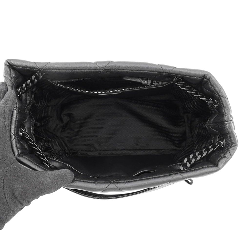 Prada Chain Shoulder Bag Nappa Stitch Logo Leather Black — view 6