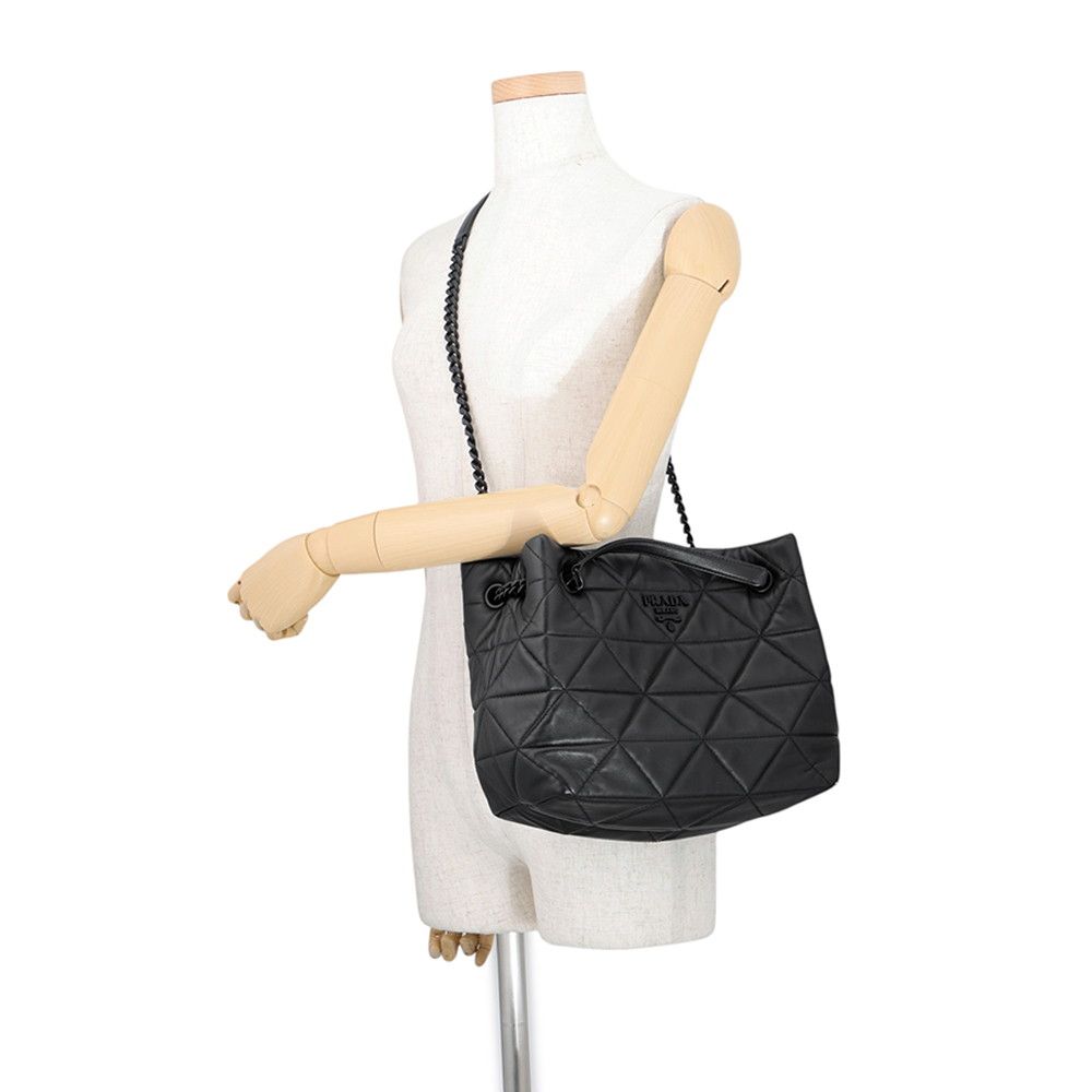 Prada Chain Shoulder Bag Nappa Stitch Logo Leather Black — view 5
