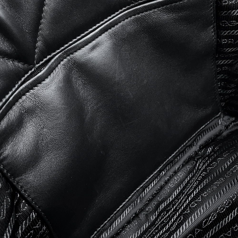 Prada Chain Shoulder Bag Nappa Stitch Logo Leather Black — view 7
