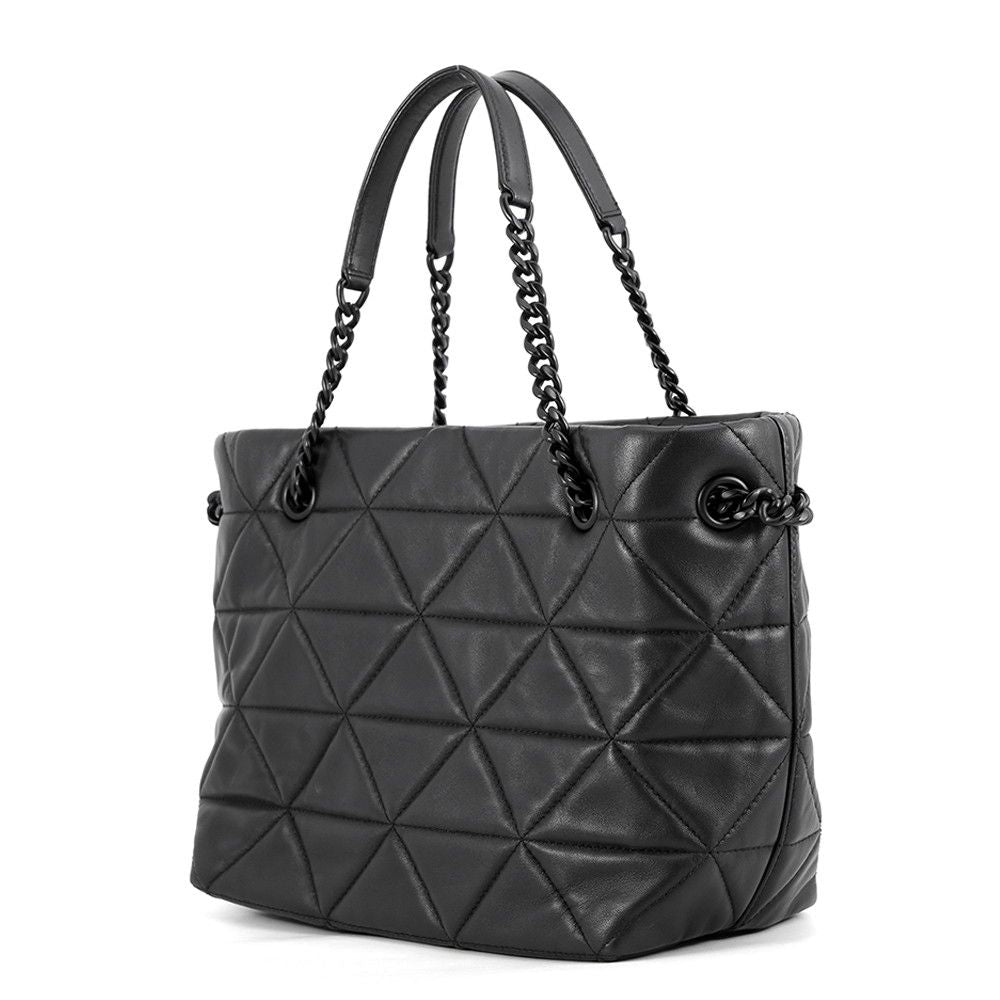 Prada Chain Shoulder Bag Nappa Stitch Logo Leather Black — view 2