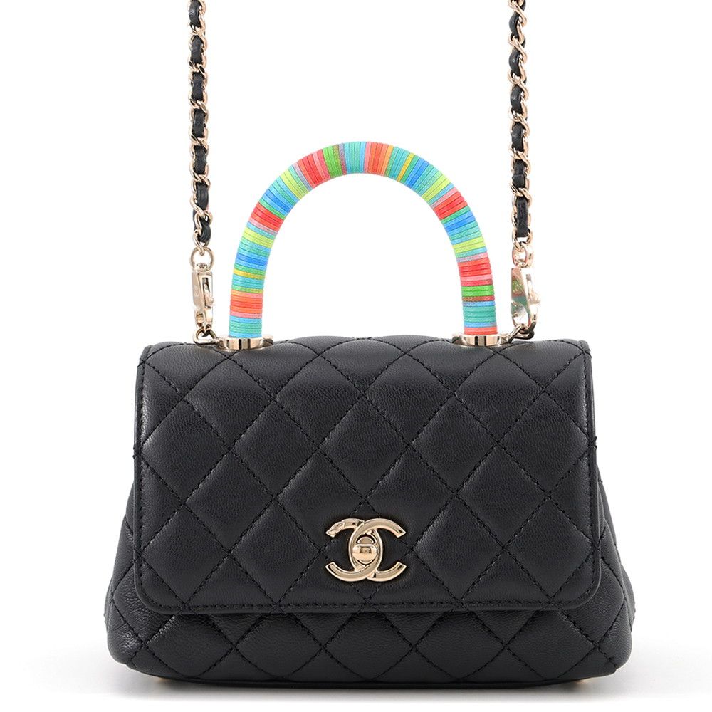 Chanel Handbag CC Logo Quilted Coco Handle XXS Lambskin 2-Way Shoulder Black