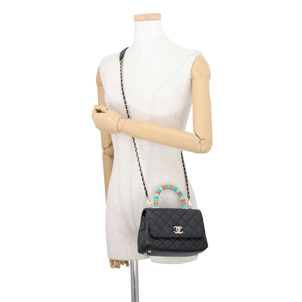Chanel Handbag CC Logo Quilted Coco Handle XXS Lambskin 2-Way Shoulder Black — view 5