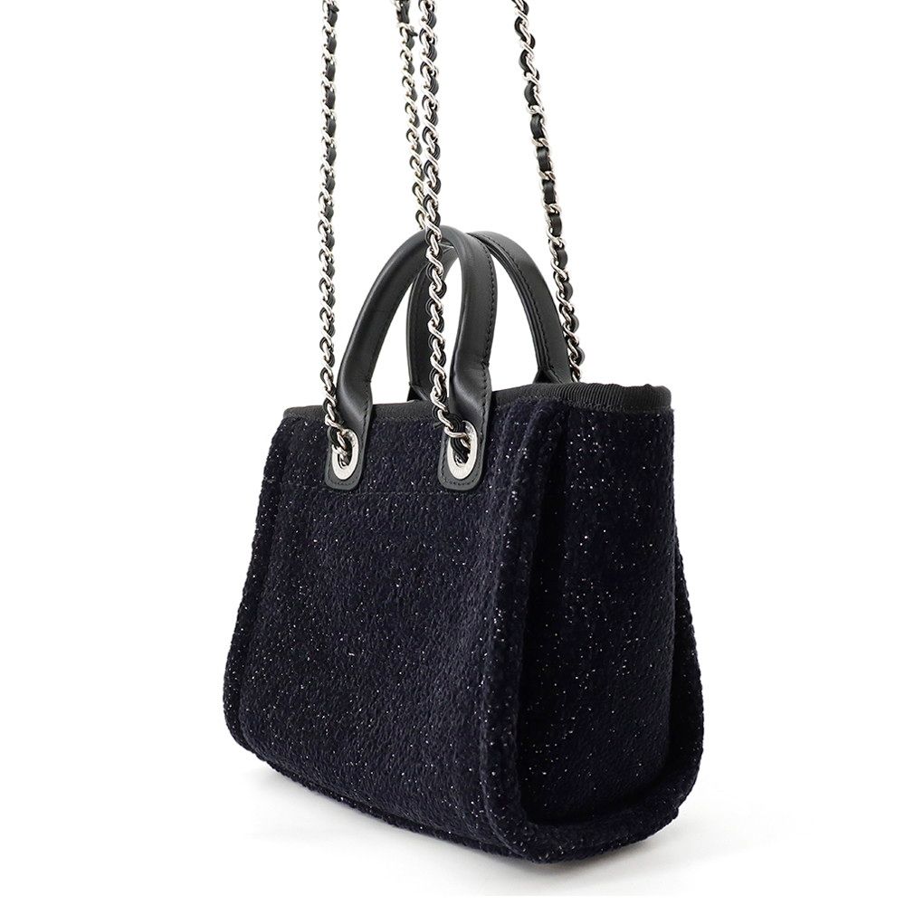 Chanel Tote Bag Deauville Line Mini Logo Glitter Tweed Leather Black — view 2