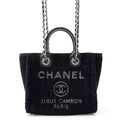 Chanel Tote Bag Deauville Line Mini Logo Glitter Tweed Leather Black