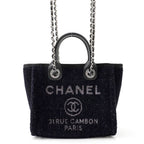 Chanel Tote Bag Deauville Line Mini Logo Glitter Tweed Leather Black