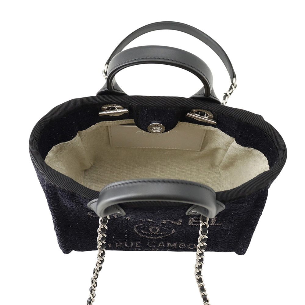 Chanel Tote Bag Deauville Line Mini Logo Glitter Tweed Leather Black — view 6