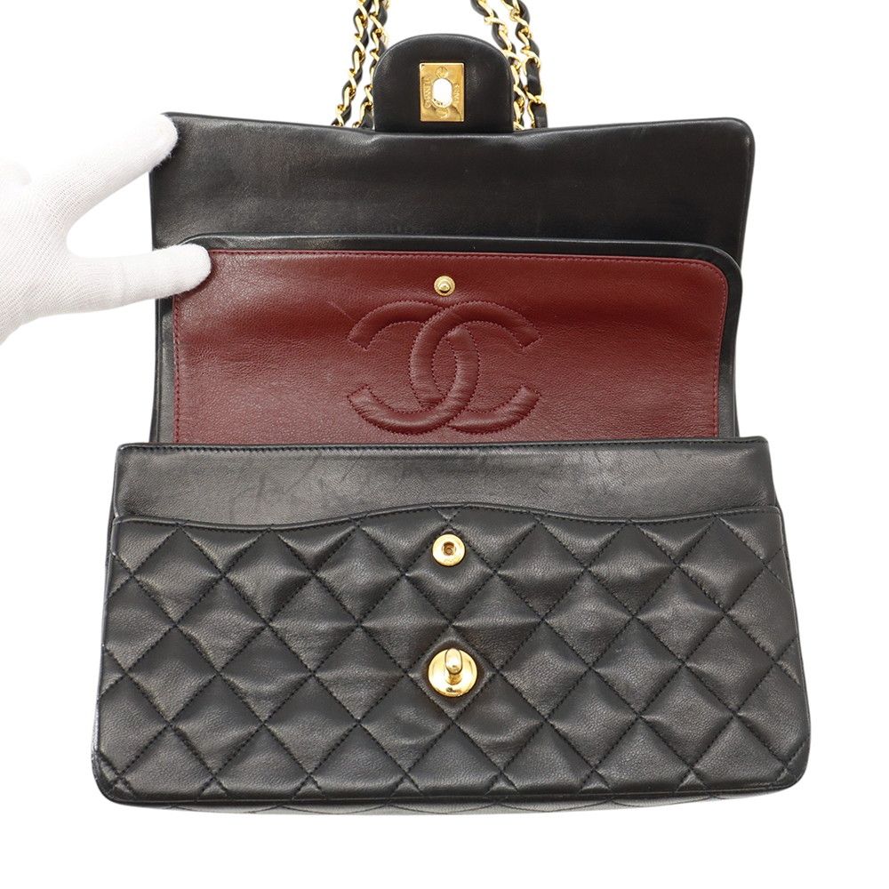 Chanel Chain Shoulder Bag Quilted 25 CC Logo Lambskin Double Black — view 7