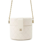 Chanel Chain Shoulder Bag Small Vanity Quilted CC Logo Calfskin White
