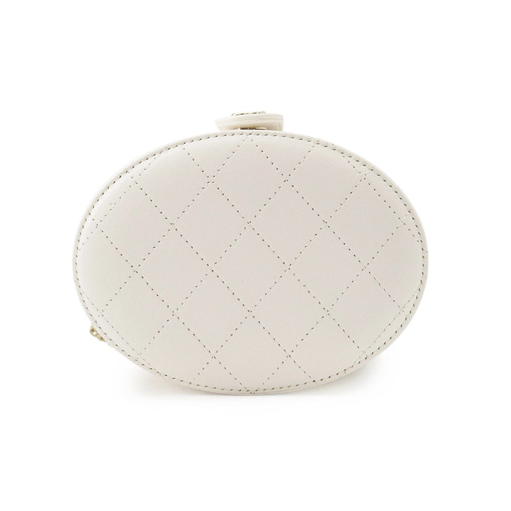 Chanel Chain Shoulder Bag Small Vanity Quilted CC Logo Calfskin White — view 3