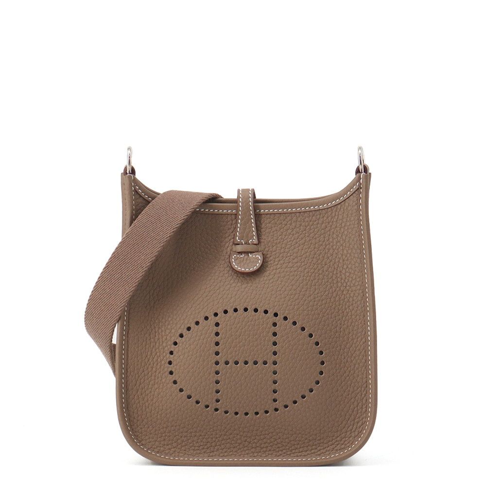 Hermes Shoulder Bag Evelyne TPM 1 Etoupe Silver Taurillon Clemence