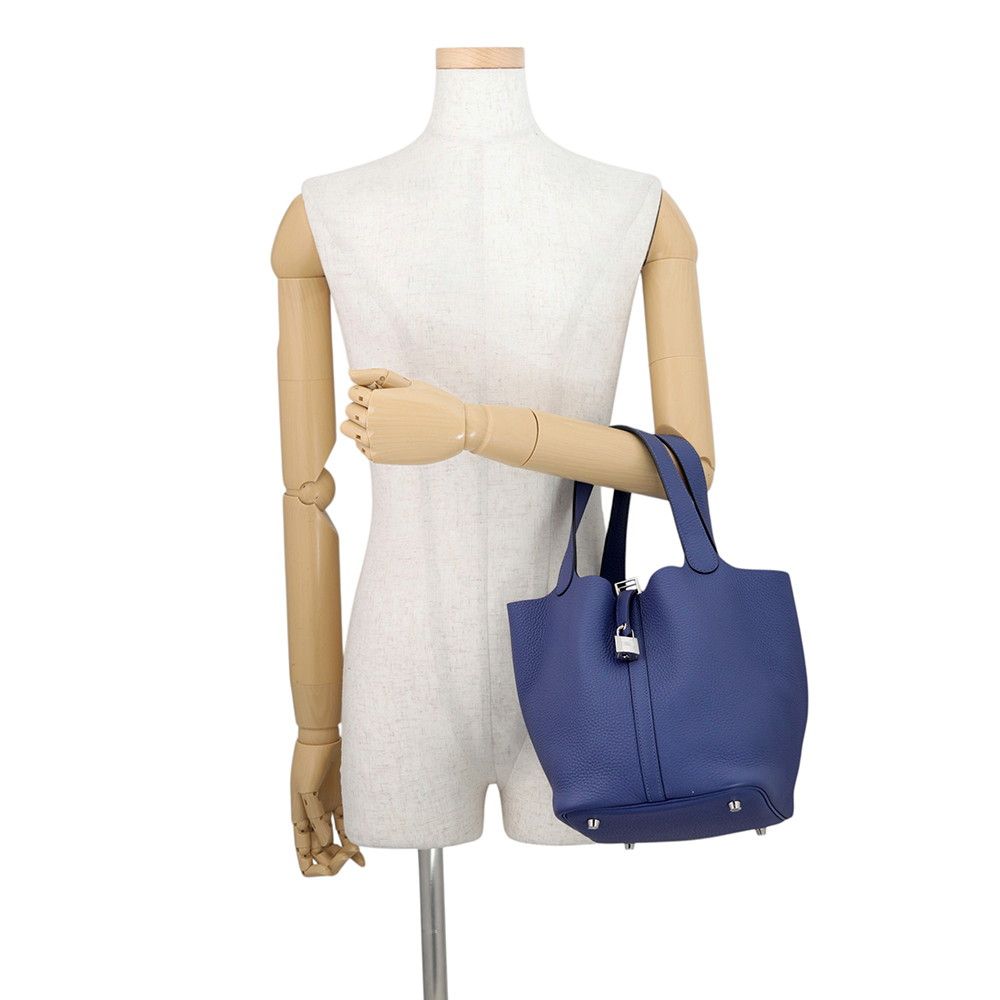 Hermes Handbag Picotin Lock MM Blue Saphir Silver Taurillon Clemence — view 4