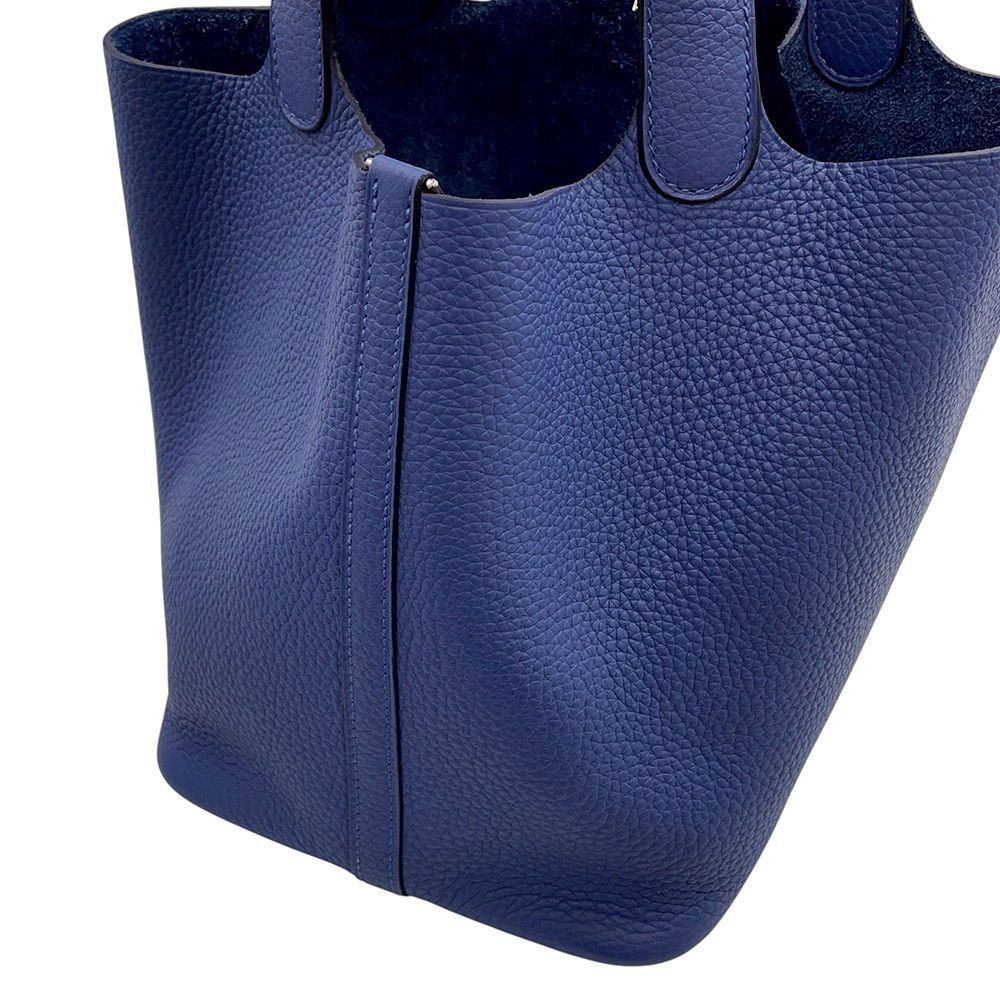 Hermes Handbag Picotin Lock MM Blue Saphir Silver Taurillon Clemence — view 7