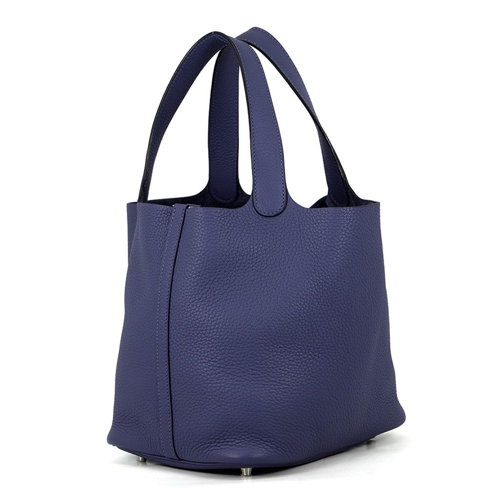Hermes Handbag Picotin Lock MM Blue Saphir Silver Taurillon Clemence — view 2