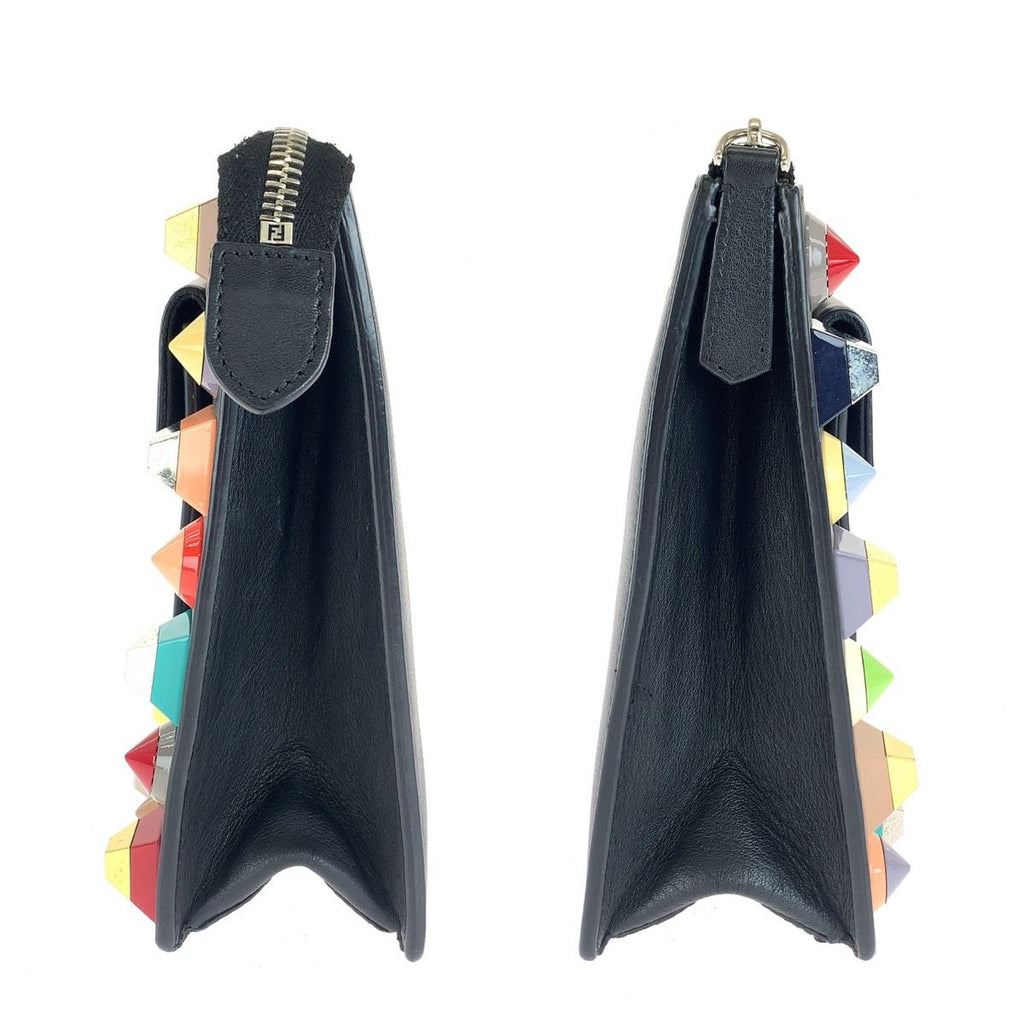 Fendi Toujours Black Silver Leather Clutch — view 7