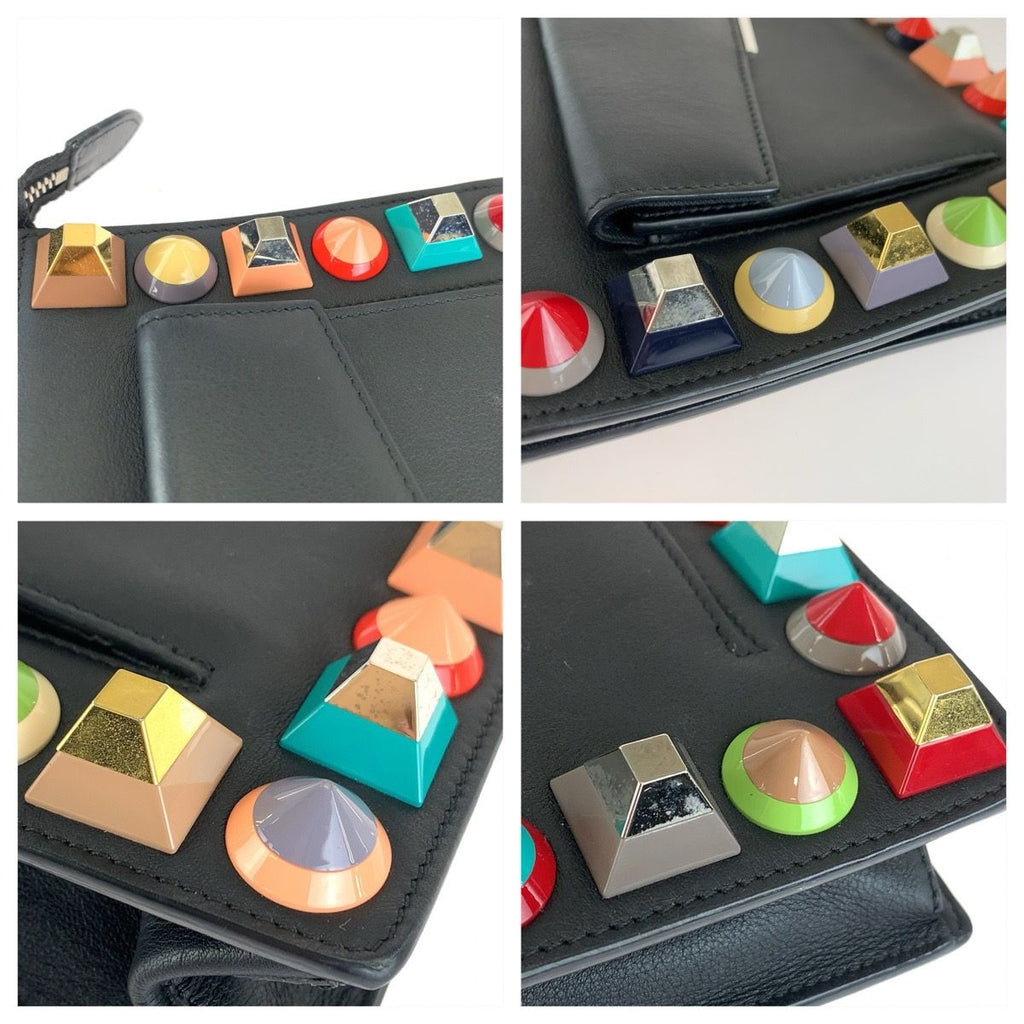 Fendi Toujours Black Silver Leather Clutch — view 5