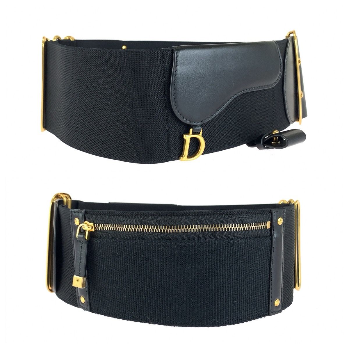 Dior Saddle Black Gold Fabric Leather Belt — view 3
