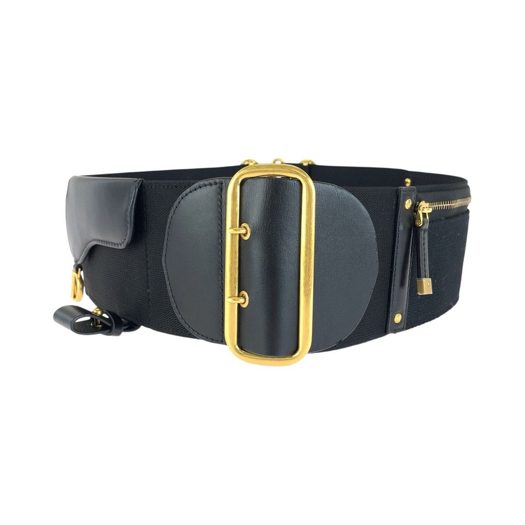 Dior Saddle Black Gold Fabric Leather Belt