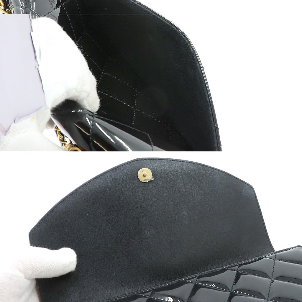Chanel Quilted Chain Shoulder Bag Patent Black Heart Gold — view 8