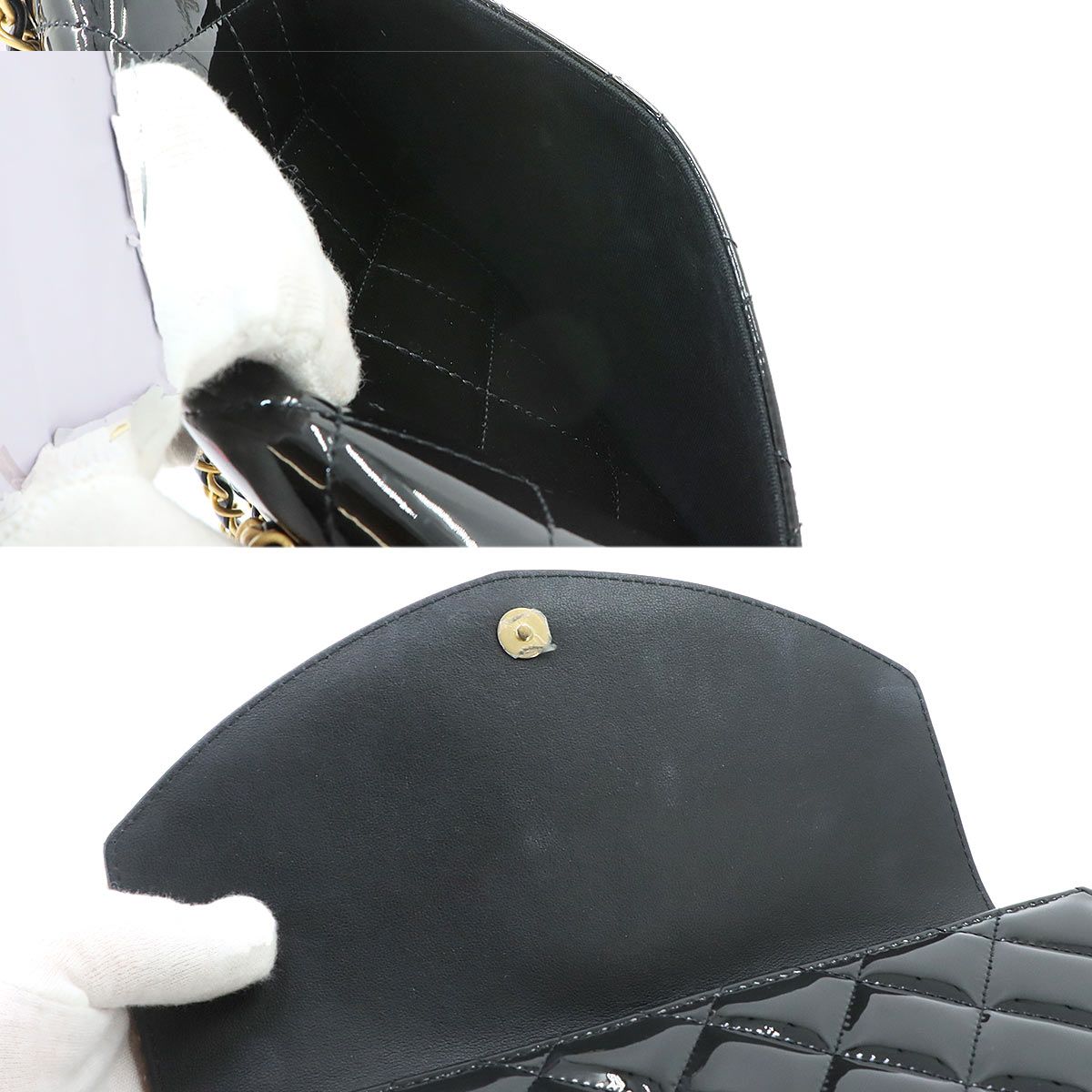 Chanel Quilted Chain Shoulder Bag Patent Black Heart Gold — view 8