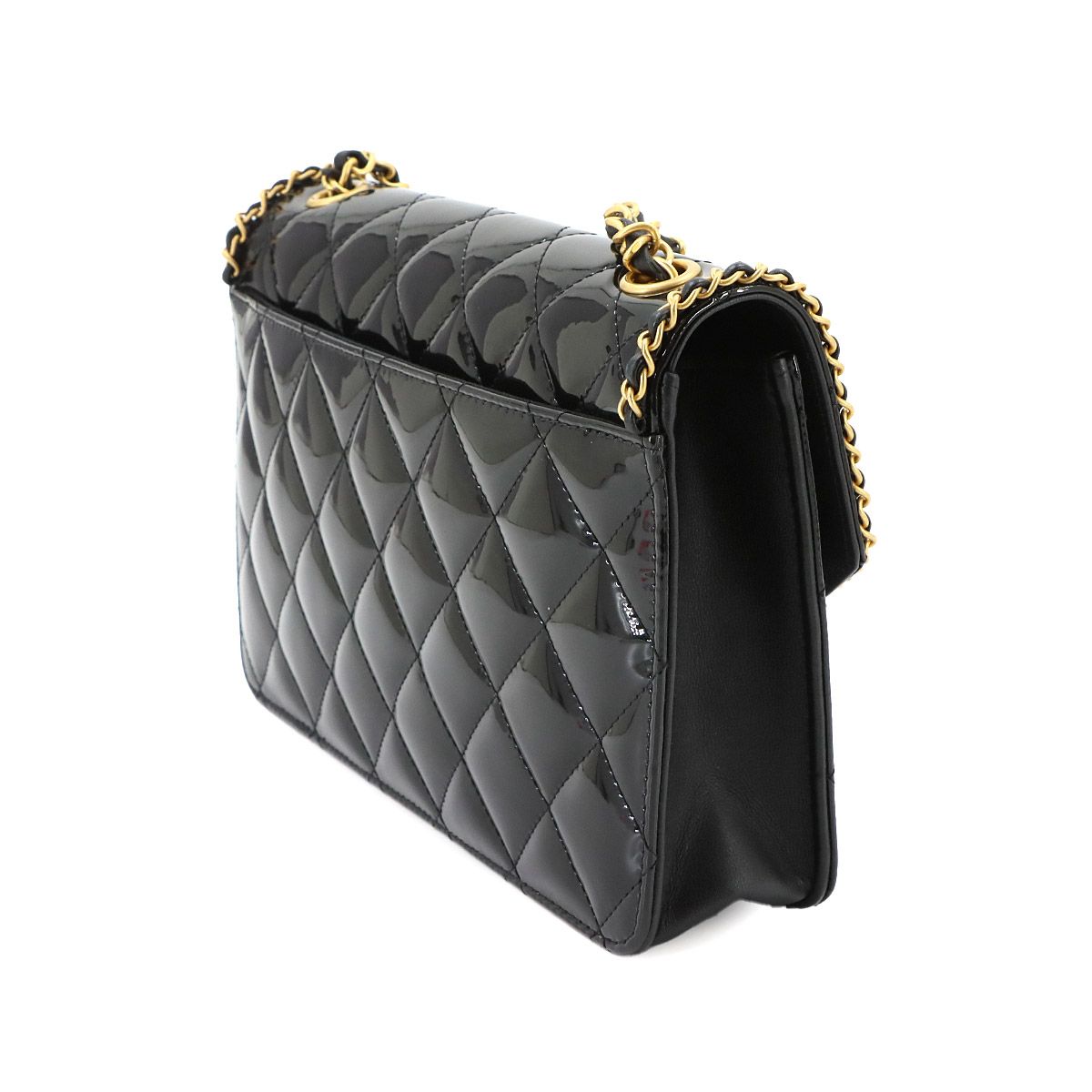 Chanel Quilted Chain Shoulder Bag Patent Black Heart Gold — view 3