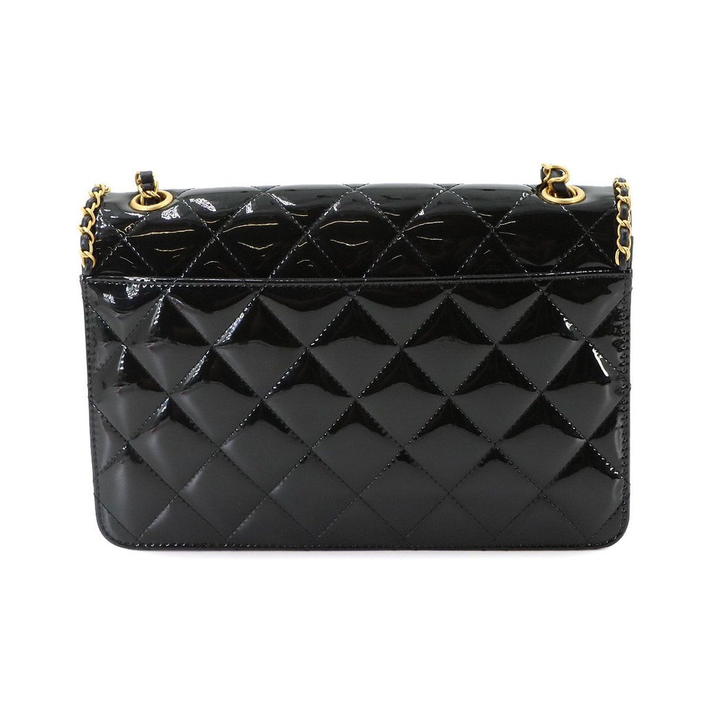 Chanel Quilted Chain Shoulder Bag Patent Black Heart Gold — view 2