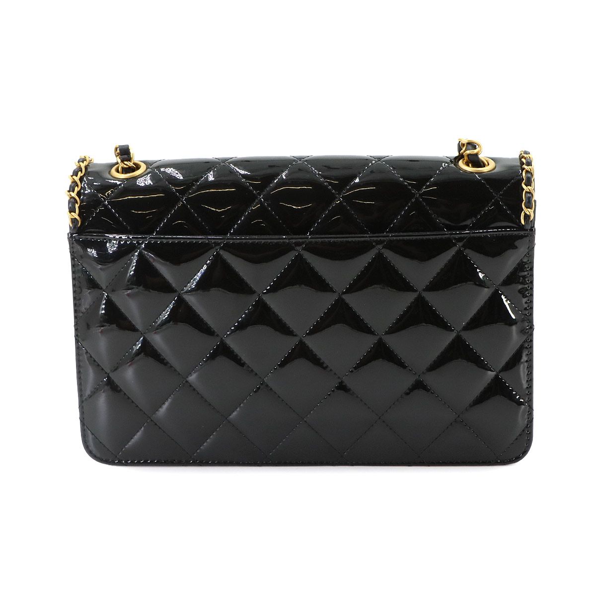Chanel Quilted Chain Shoulder Bag Patent Black Heart Gold — view 2