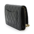 Chanel Quilted Chain Wallet Caviar Leather Black Gold Shoulder Bag — view 3