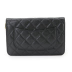 Chanel Quilted Chain Wallet Caviar Leather Black Gold Shoulder Bag — view 2