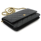 Chanel Quilted Chain Wallet Caviar Leather Black Gold Shoulder Bag — view 4