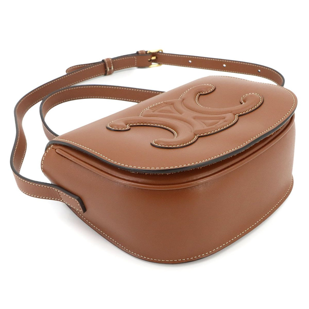 Celine Folco Cuir Triomphe Bag Shoulder Leather Tan Gold — view 5