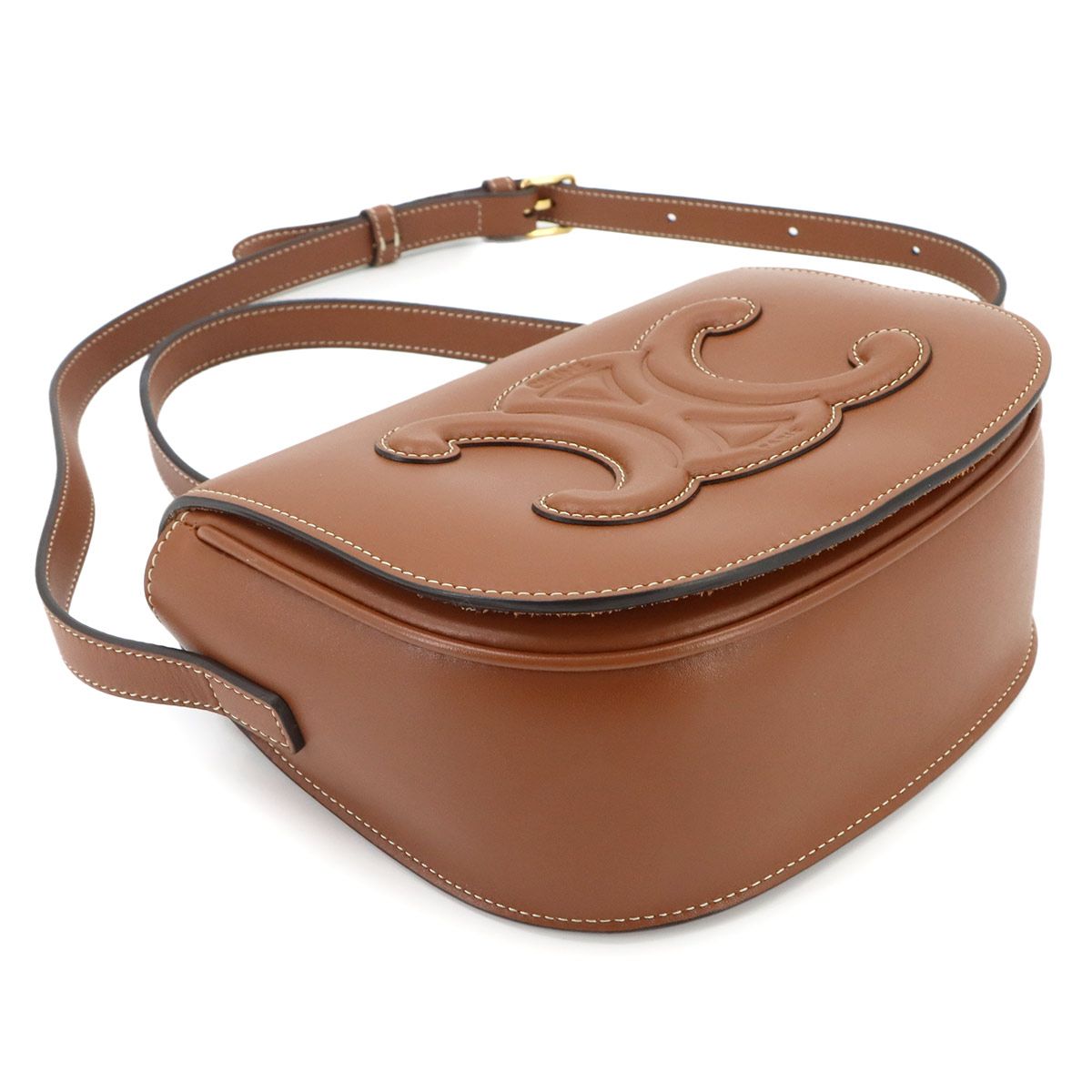 Celine Folco Cuir Triomphe Bag Shoulder Leather Tan Gold — view 5