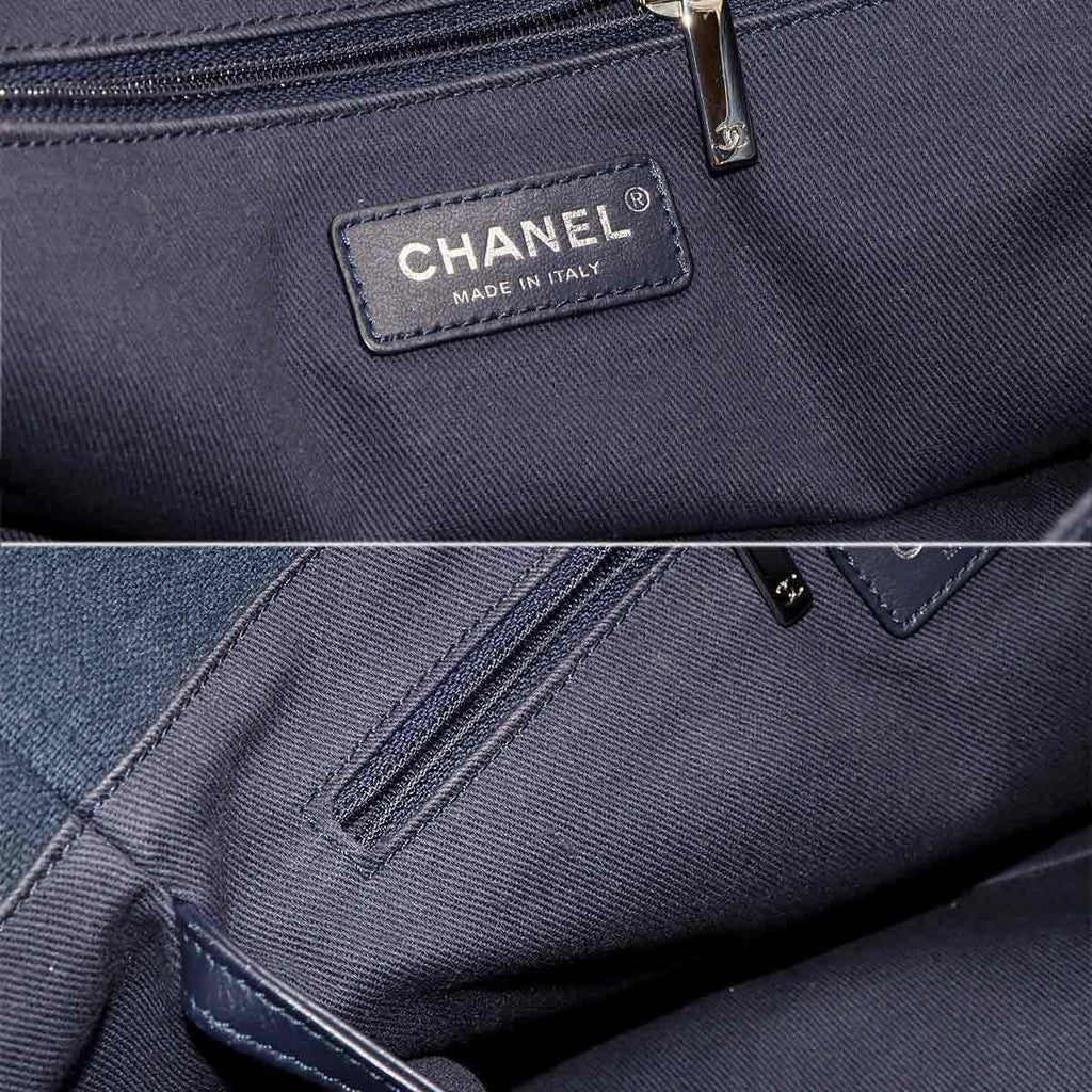 Chanel Deauville MM Chain Tote Bag Canvas Leather Navy — view 8