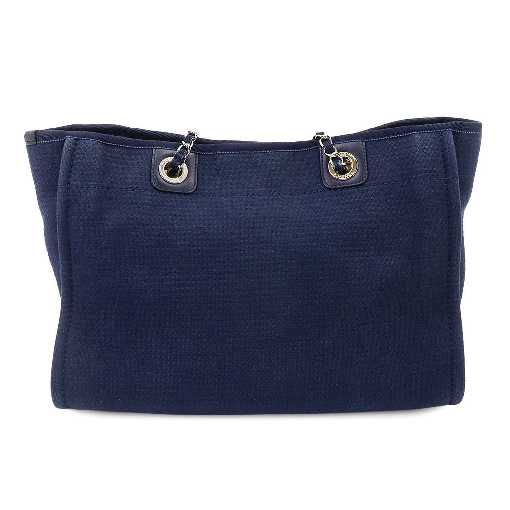 Chanel Deauville MM Chain Tote Bag Canvas Leather Navy — view 3