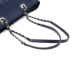 Chanel Deauville MM Chain Tote Bag Canvas Leather Navy — view 6