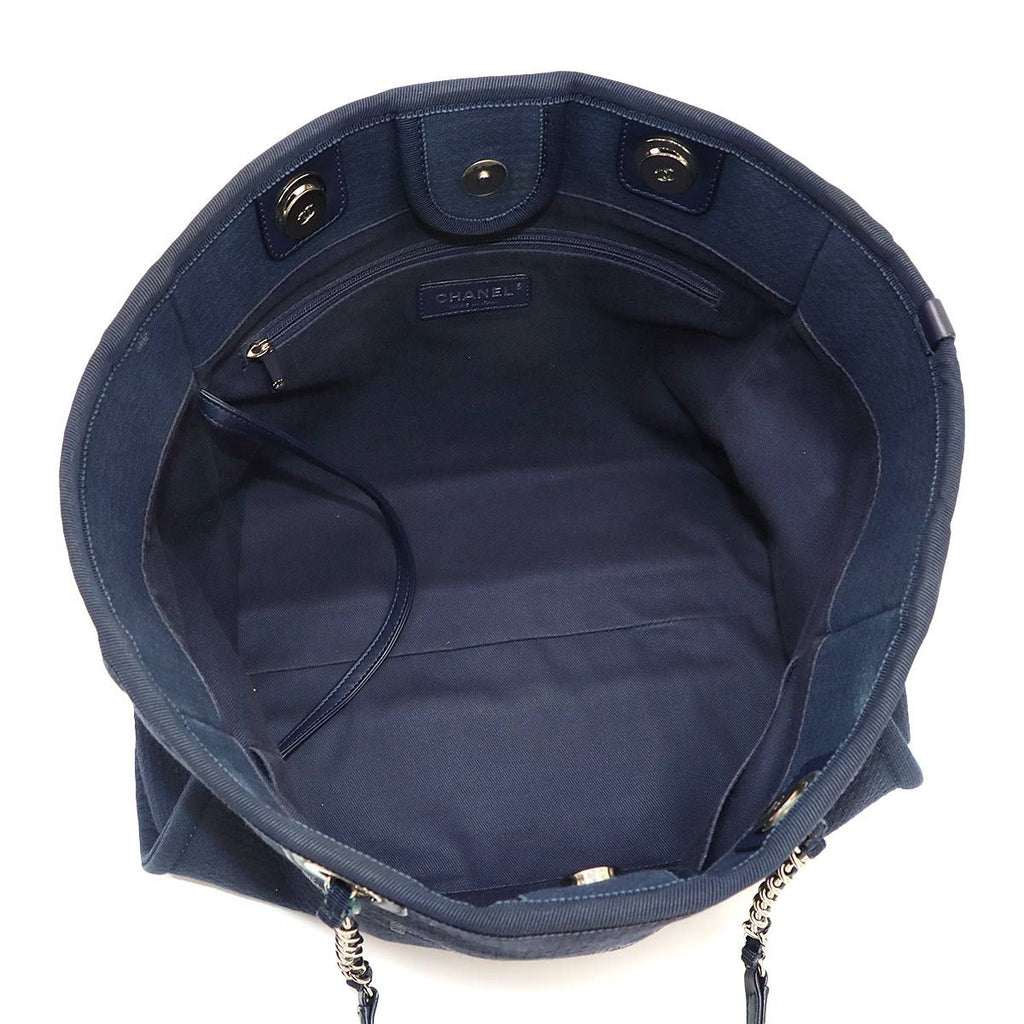 Chanel Deauville MM Chain Tote Bag Canvas Leather Navy — view 7