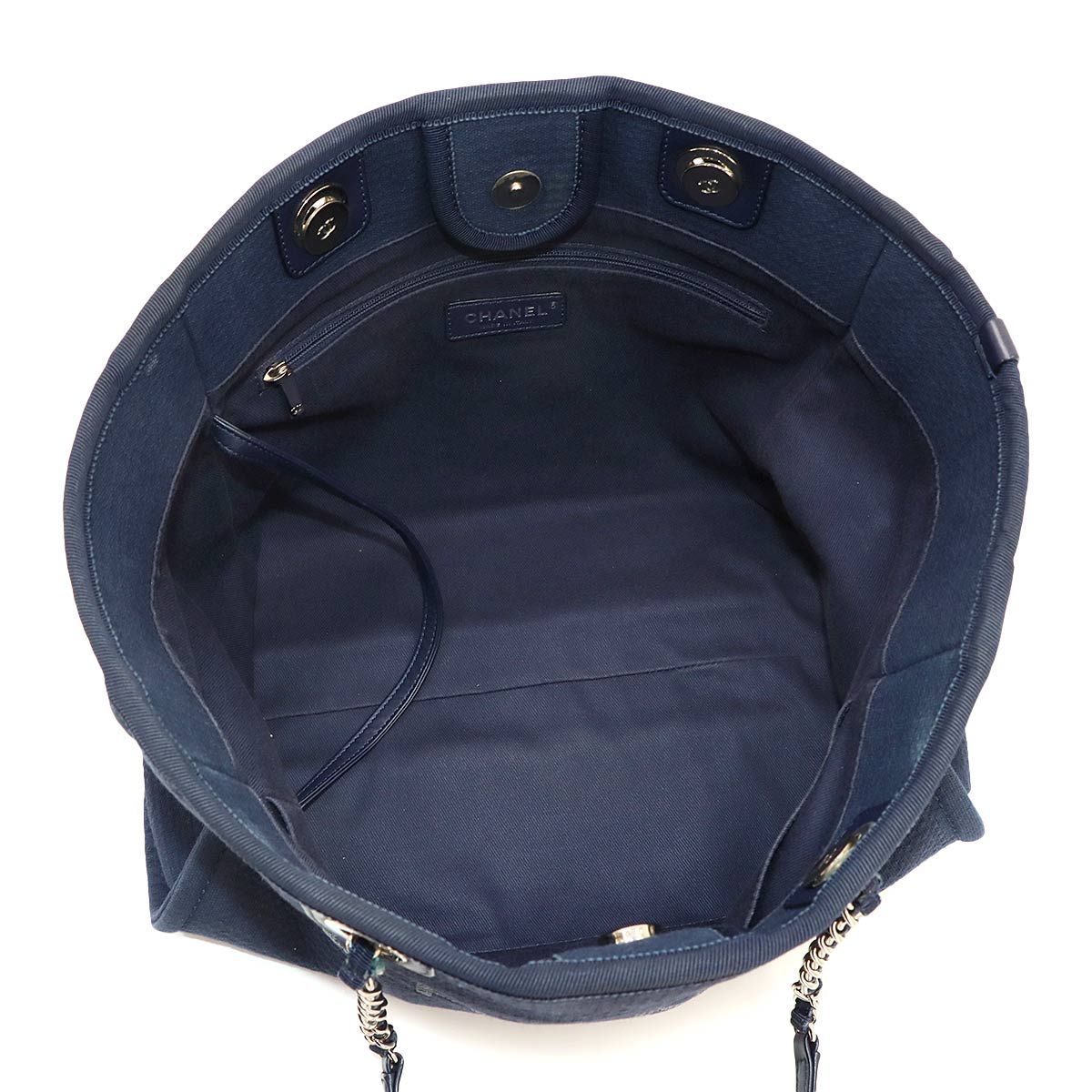 Chanel Deauville MM Chain Tote Bag Canvas Leather Navy — view 7
