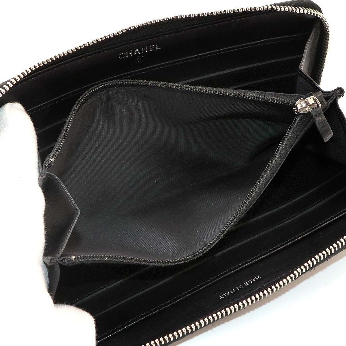 Chanel Simply CC Logo Zip Around Wallet Lambskin Patent Black — view 7