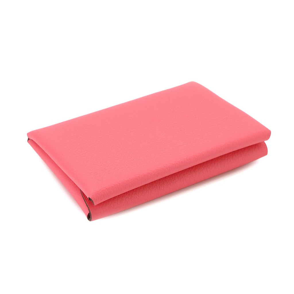 Hermes Calvi Duo Card Case Evercolor Rose Azalea Silver — view 5
